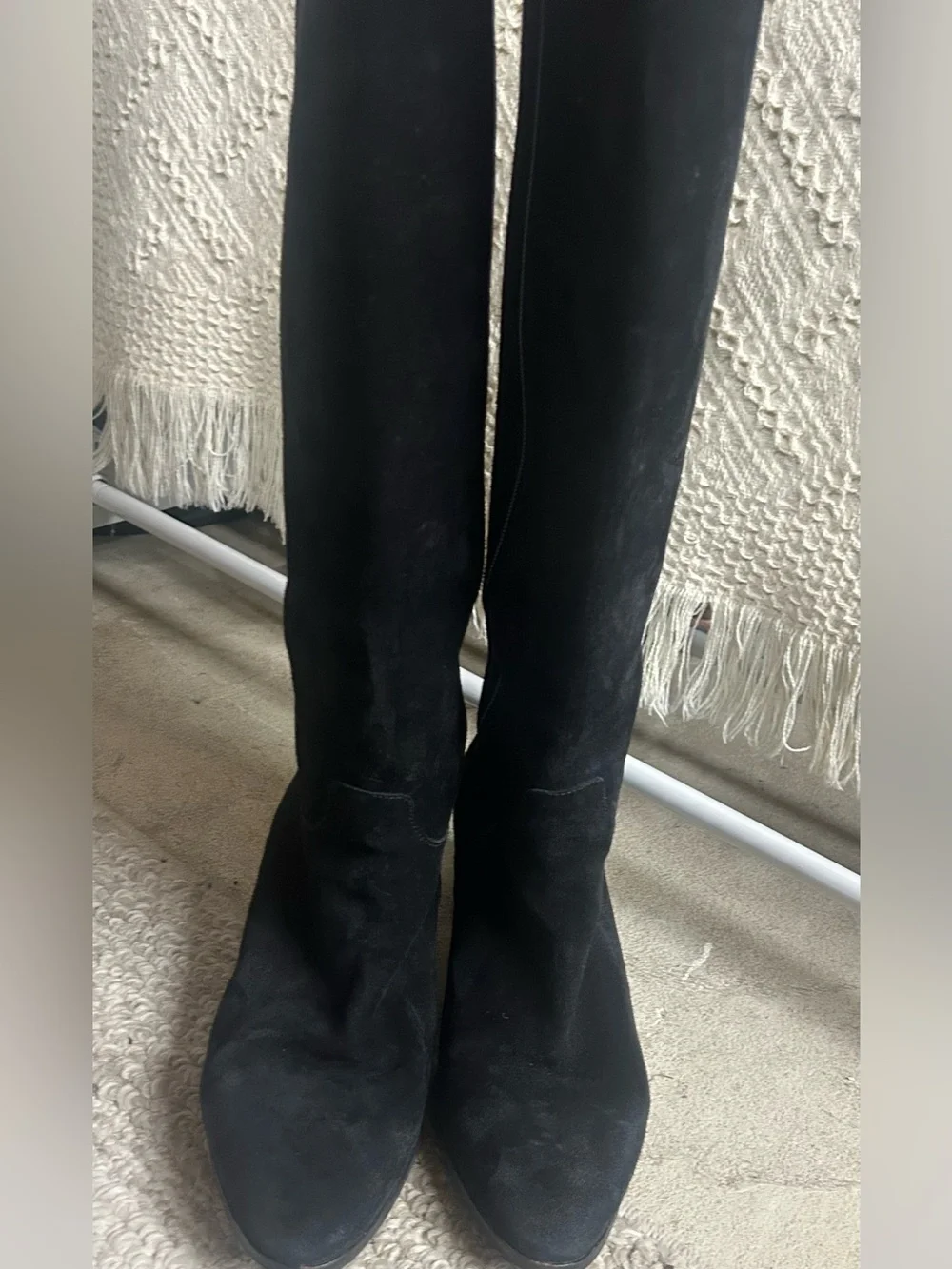 Sezane Black Knee-High Suede Boots - Women